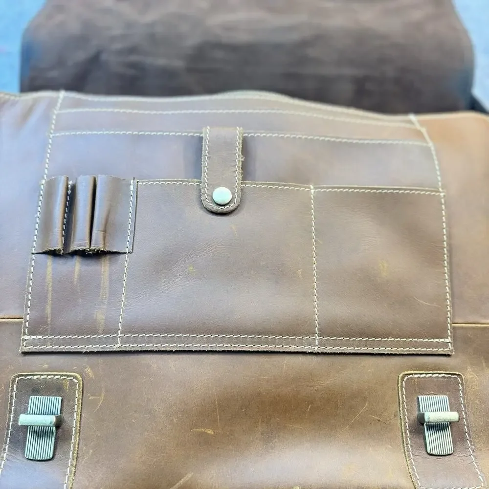 Vintage Brown Leather Messenger Laptop Briefcase Satchel Crossbody Work Bag 16”
